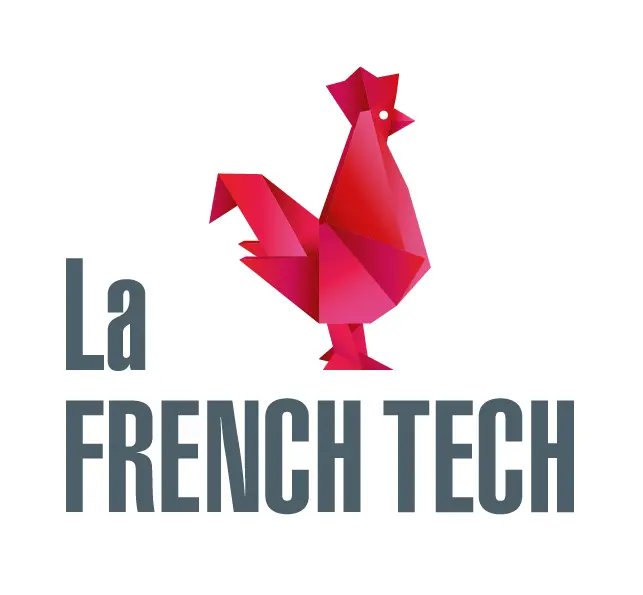 Logo de la french tech : le texte "french tech" surplombé d'un coq rouge polygoné.